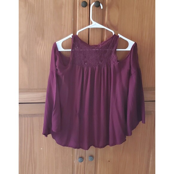 Rewind Womens Cold Shoulder Gauxy Peasant Blouse Red Purple Size XL Embroidered - Picture 2 of 11